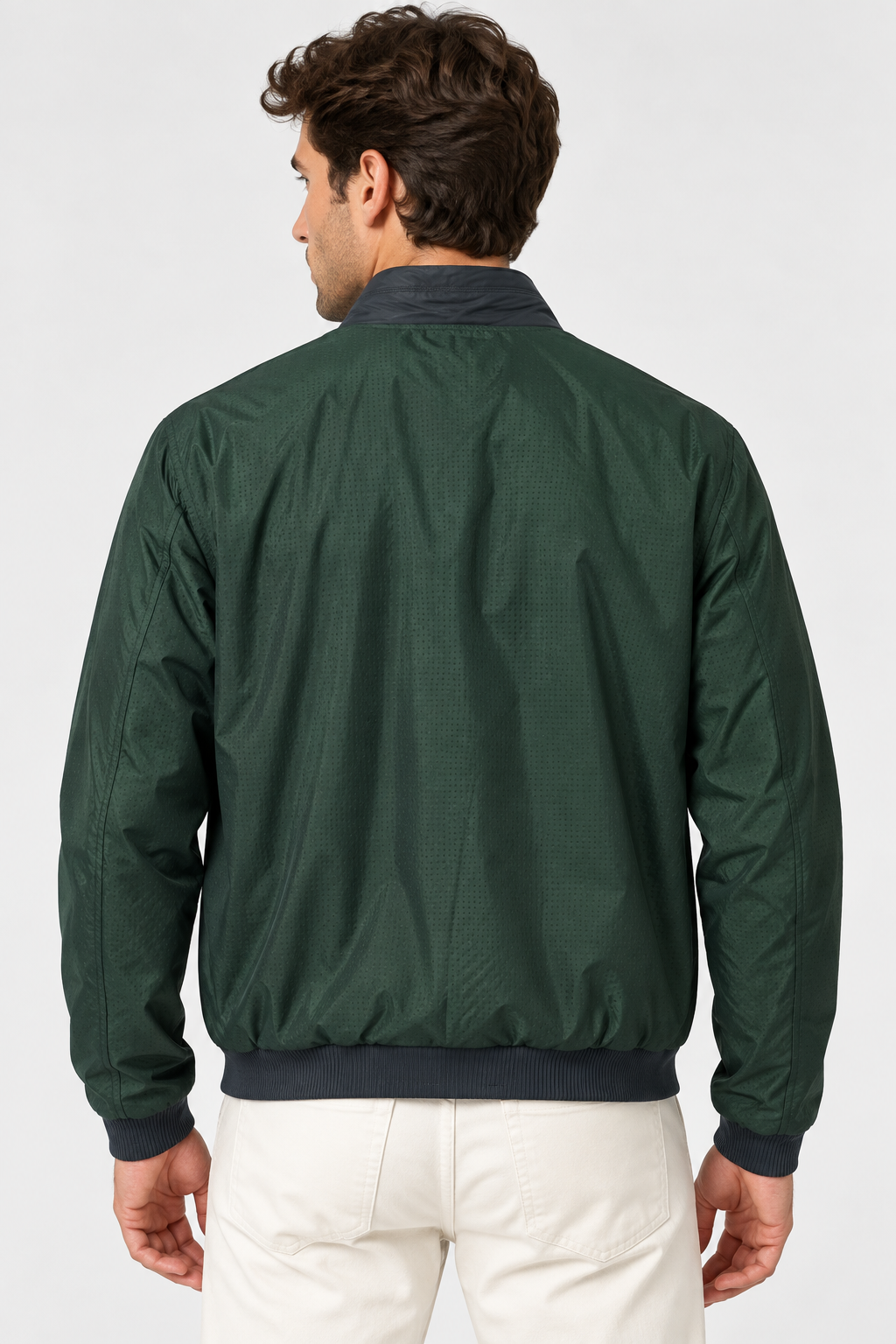 Basics&More Erkek Çift Taraflı Deri Ceket Lacivert & Yeşil Reversible Fermuarlı Mont