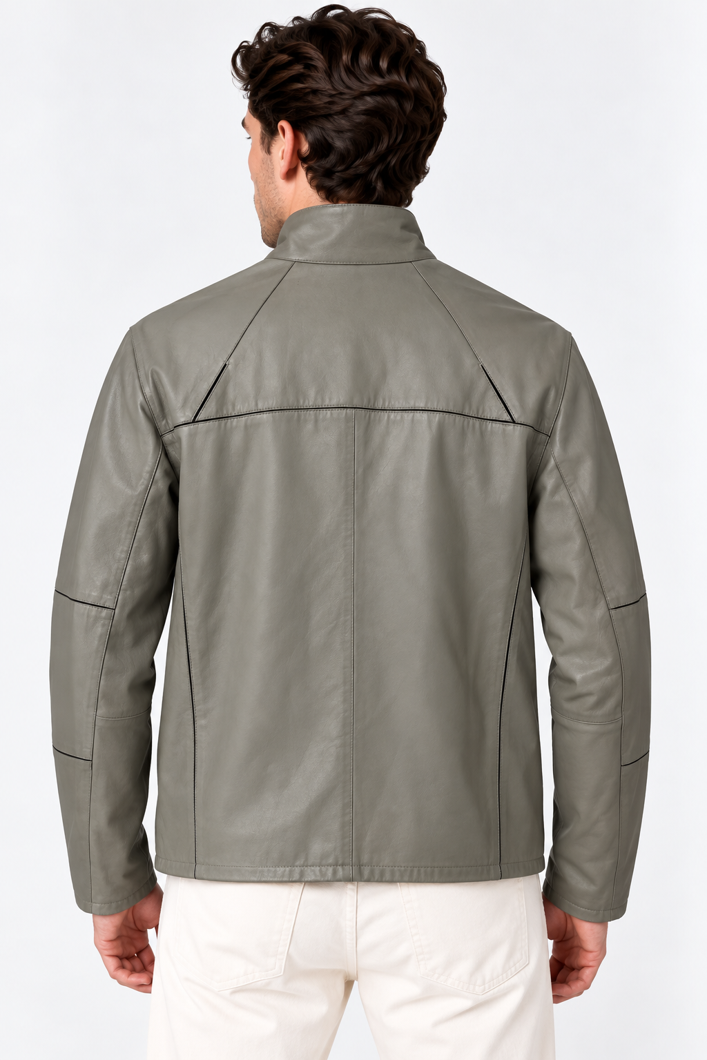 Basics&More Erkek Çift Taraflı Deri Ceket Vizon & Yeşil Reversible Fermuarlı Mont