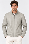 Basics&More Erkek Çift Taraflı Deri Ceket Bej & Ekose Reversible Fermuarlı Mont