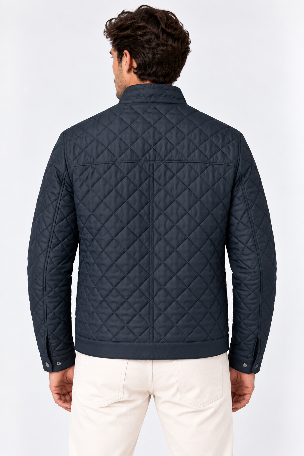 Basics&More Erkek Quilt Desenli Hakiki Deri Ceket Lacivert