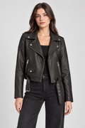 Basics & More Kadın Siyah Biker Ceket Kemer ve Fermuar Detaylı