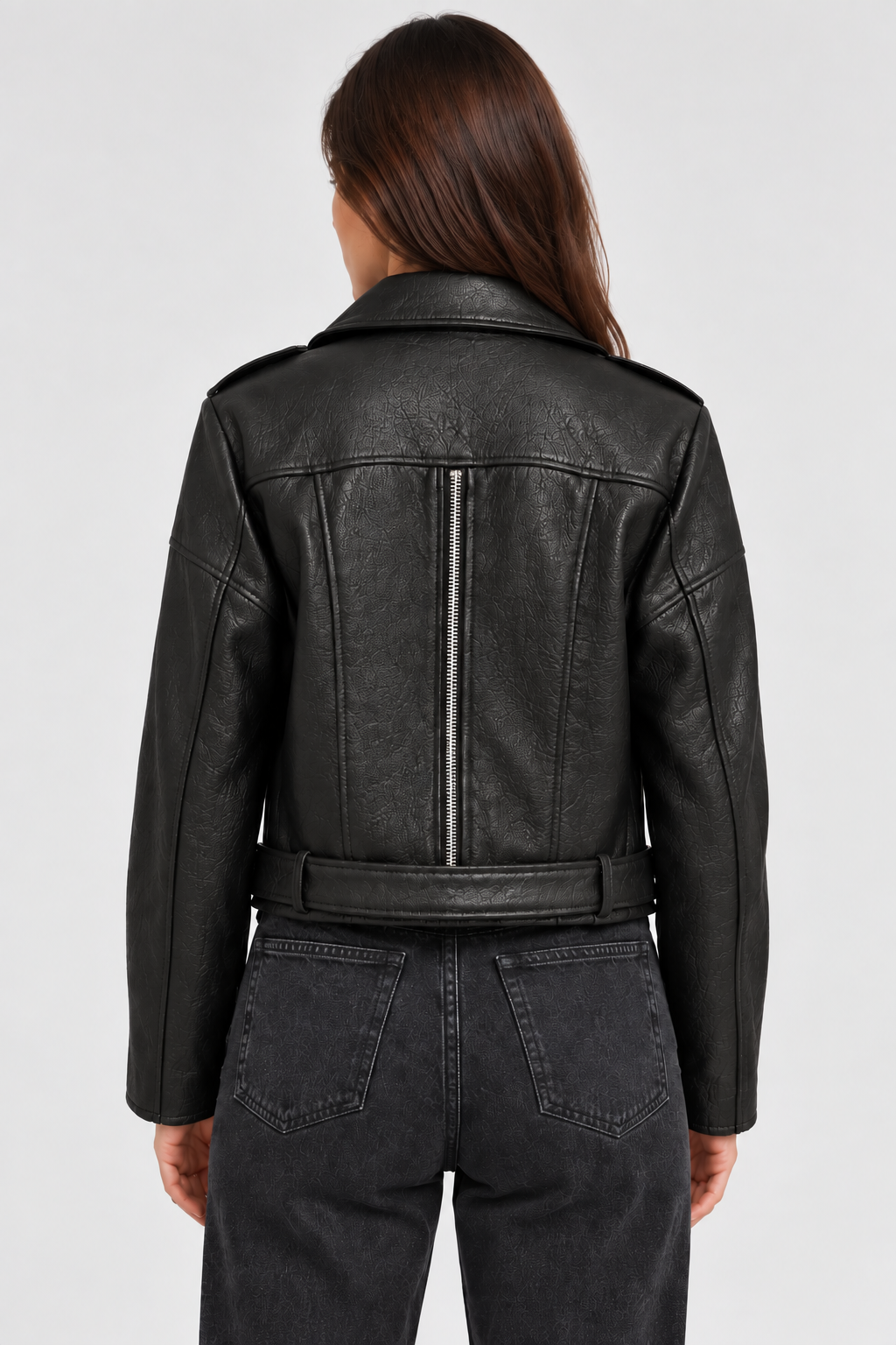 Basics & More Kadın Siyah Biker Ceket Kemer ve Fermuar Detaylı