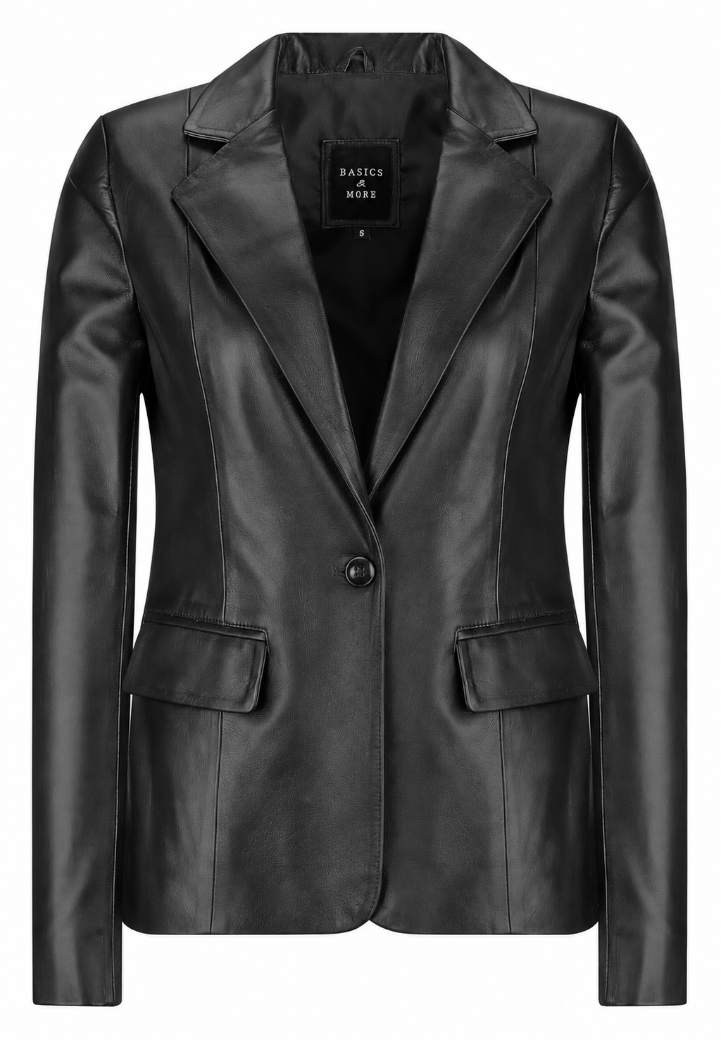 Kadın Tek Düğmeli Blazer Deri Ceket Siyah