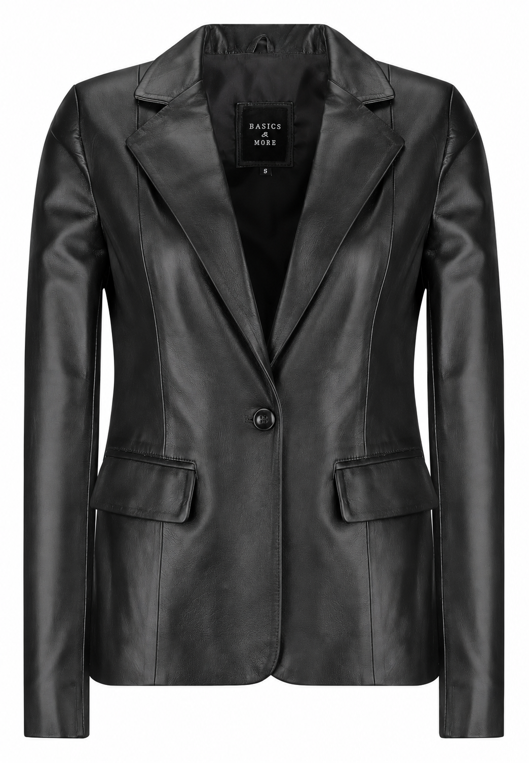 Kadın Tek Düğmeli Blazer Deri Ceket Siyah