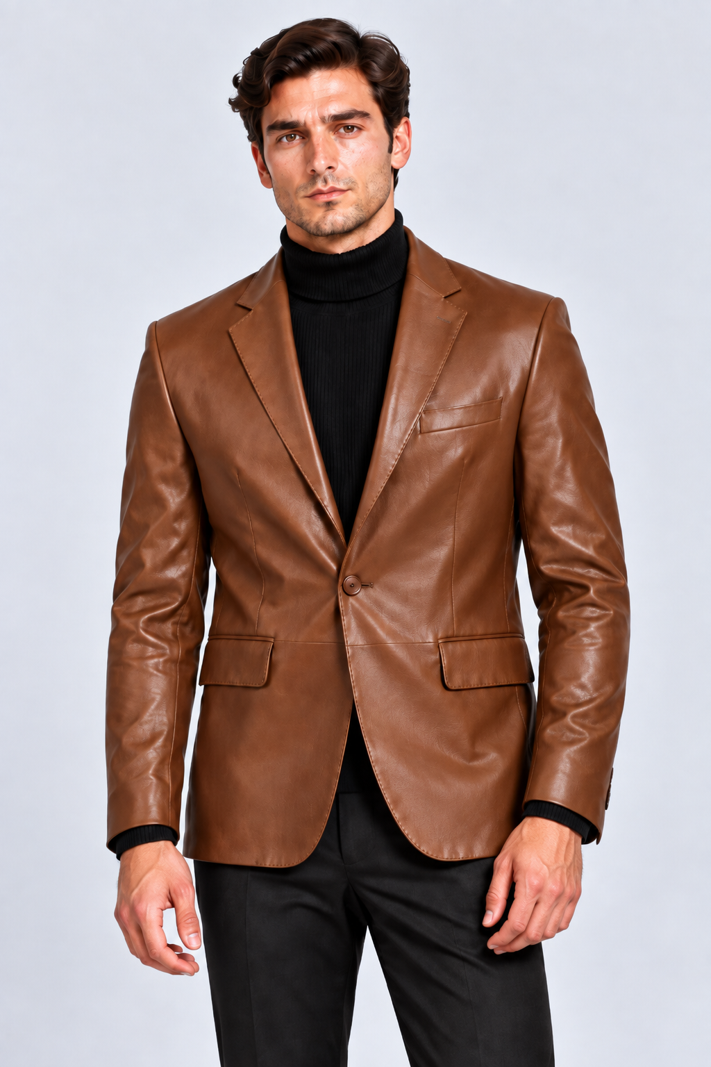 Erkek Blazer Deri Ceket Kestane