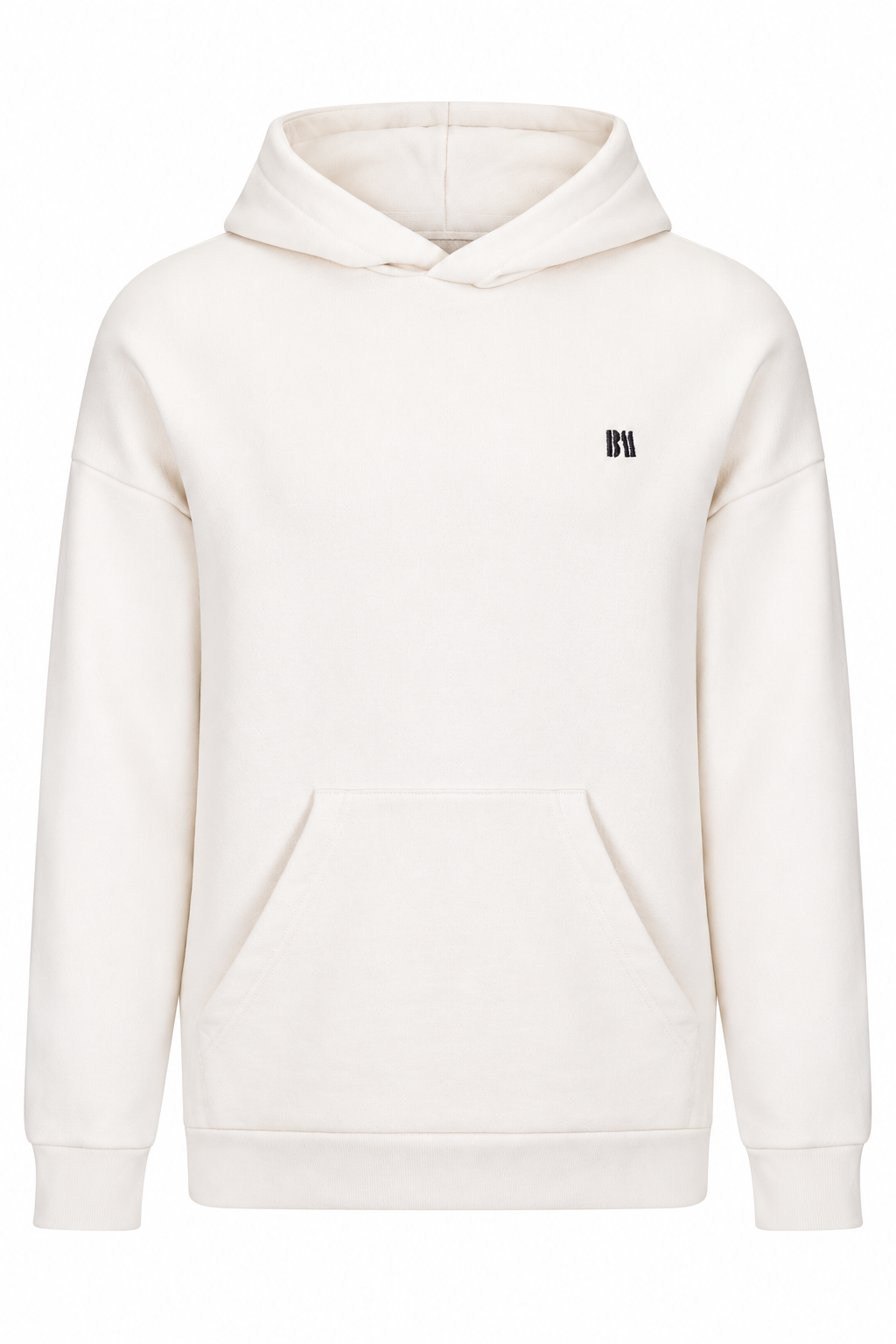 Ekru erkek kapüşonlu sweatshirt – kanguru cep ve logo, ürün ön görünüm