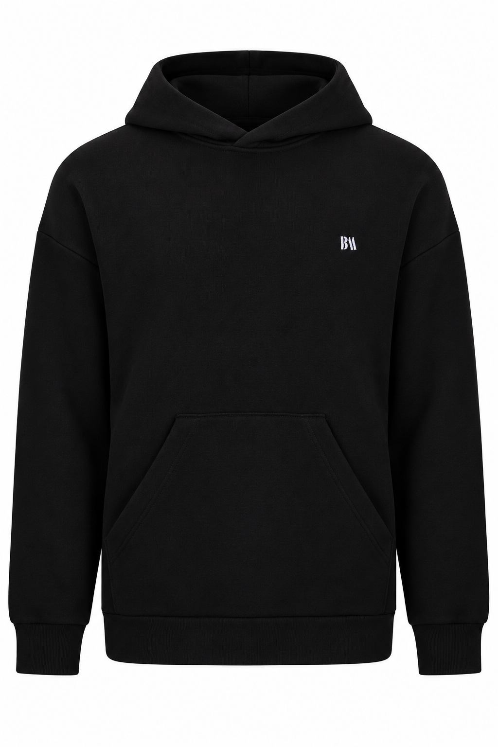 Siyah erkek kapüşonlu sweatshirt – kanguru cep ve logo, ürün ön görünüm