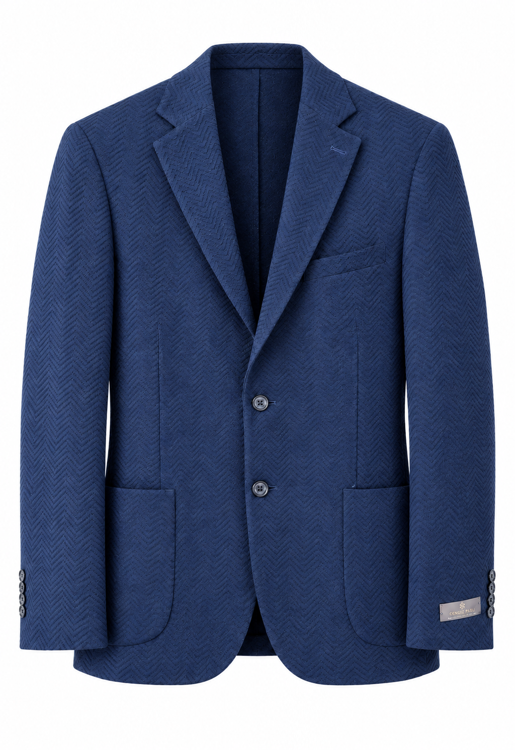Lacivert erkek balıksırtı desenli dokulu blazer ceket, ceket ön görünüm