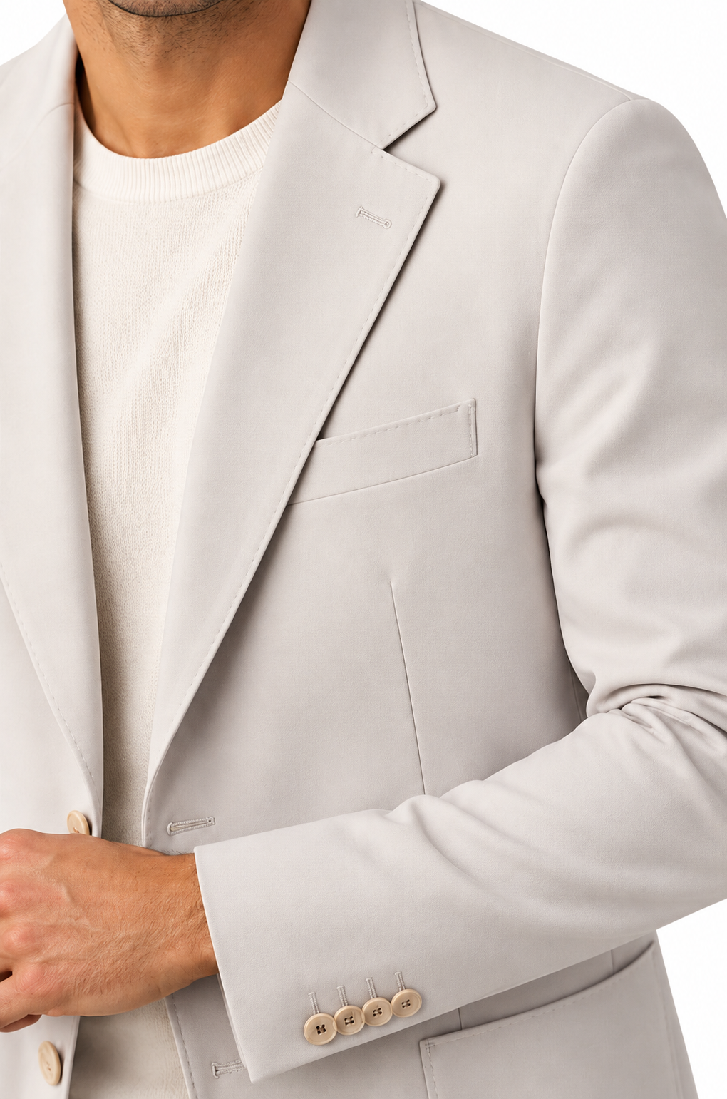 Açık Mavi erkek blazer ceket, klasik çentik yaka, yaka, cep ve manşet detayı