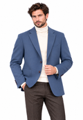 İndigo erkek blazer ceket, klasik çentik yaka, manken üzerinde ön görünüm