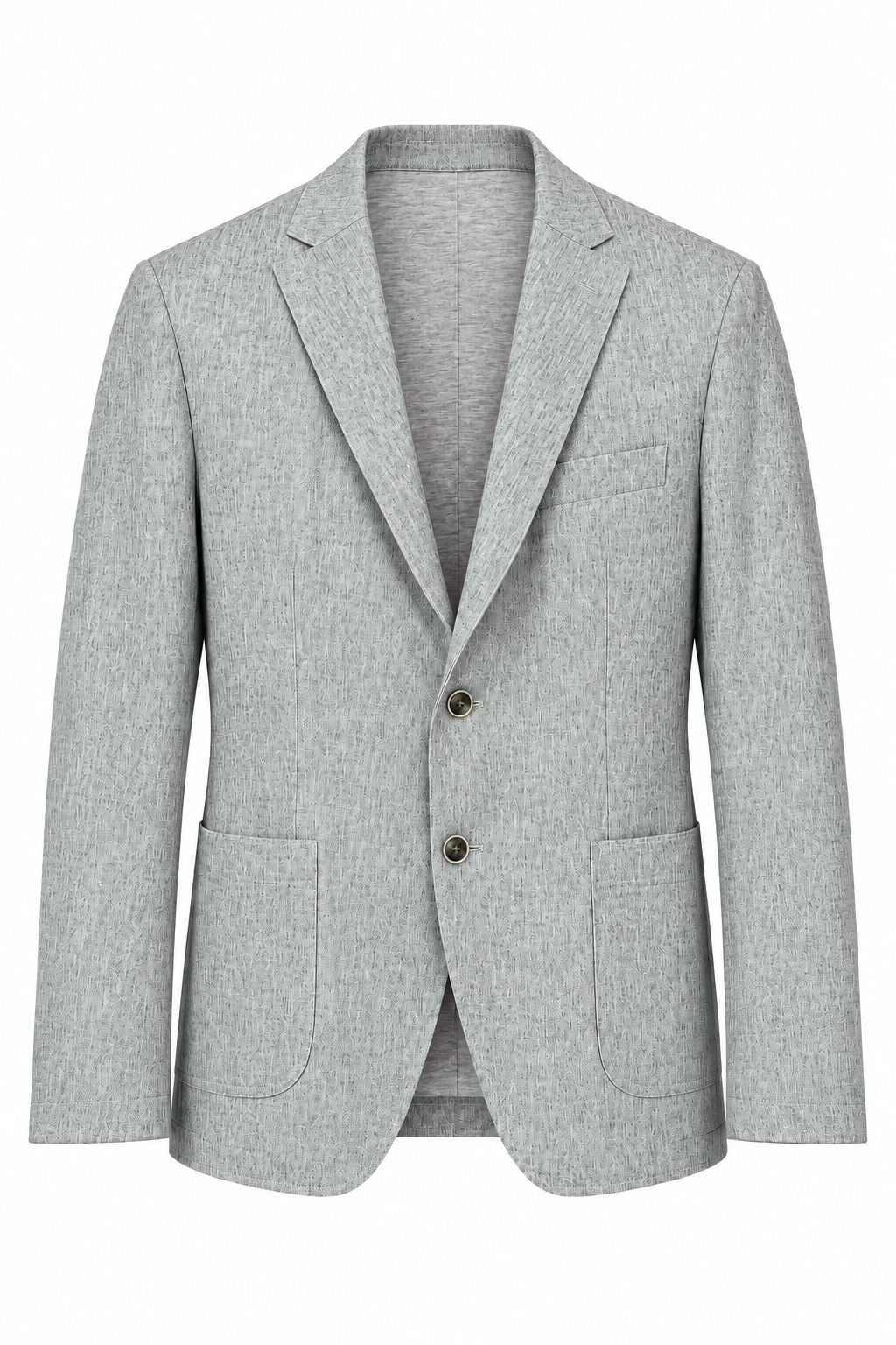 Açık Yeşil erkek dokulu kumaş rahat kesim blazer ceket, ceket ön görünüm ve gri iç yüzey