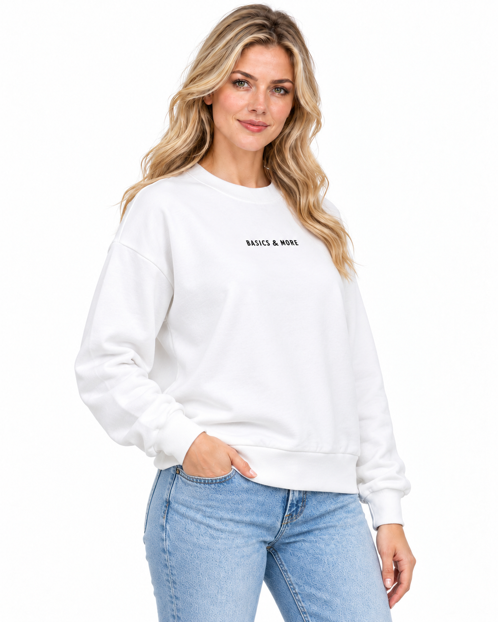 Kadın Sweatshirt Beyaz, çapraz açıdan görünüm