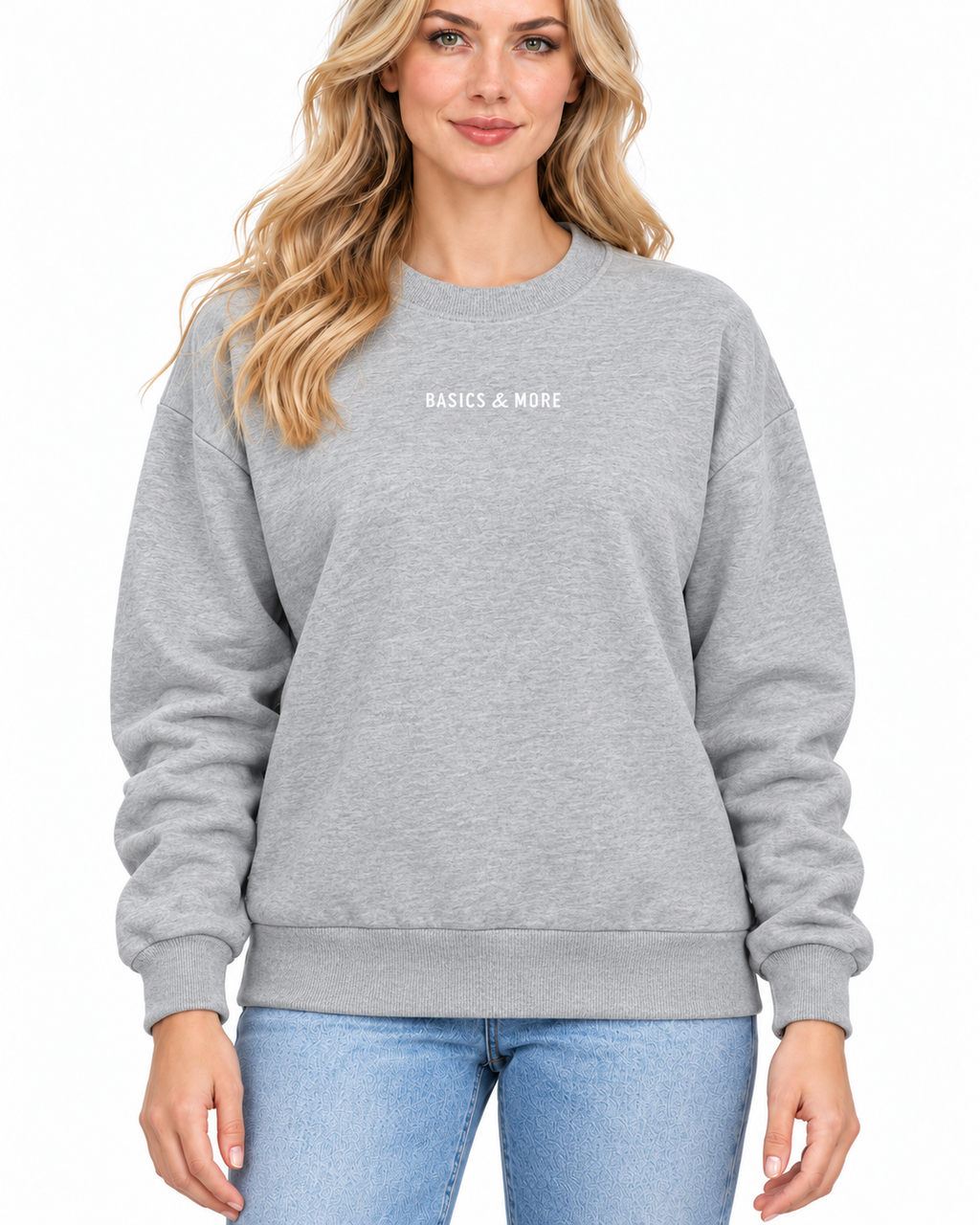 Kadın Sweatshirt Gri Melanj, önden yakın çekim
