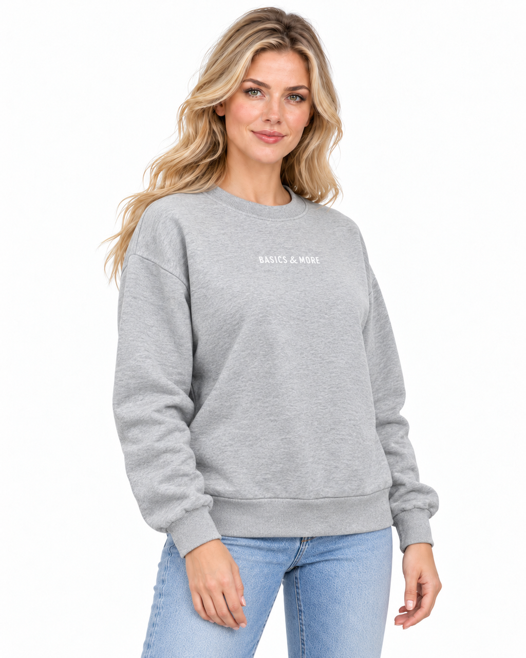 Kadın Sweatshirt Gri Melanj, çapraz açıdan görünüm