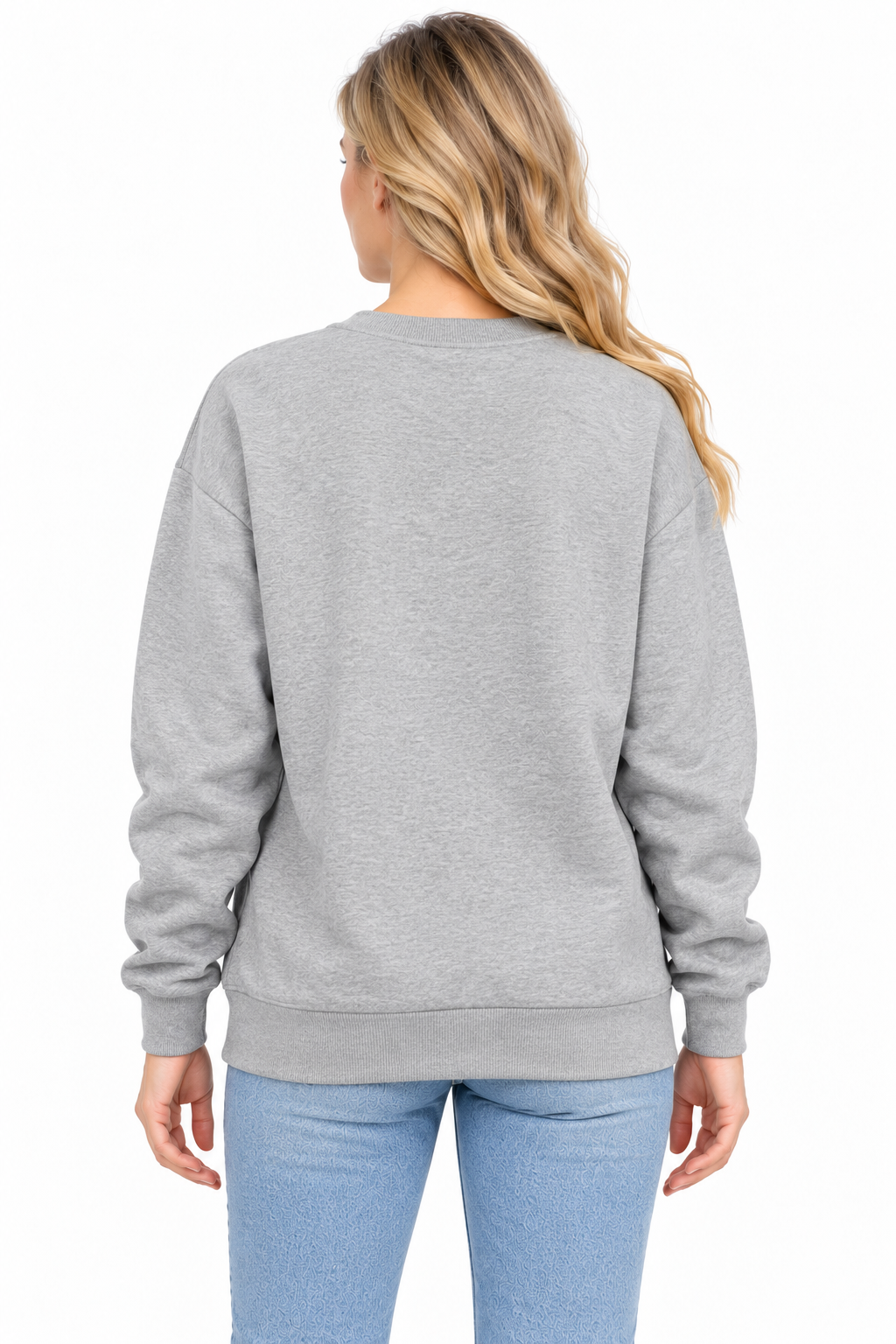 Kadın Sweatshirt Gri Melanj, arkadan görünüm