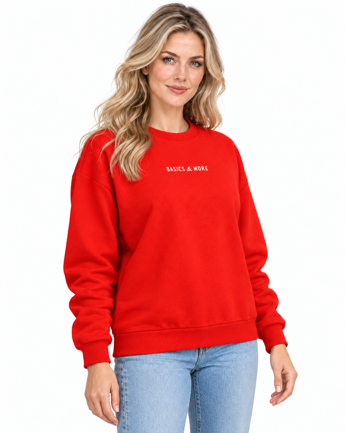 Kadın Sweatshirt Kırmızı, çapraz açıdan görünüm