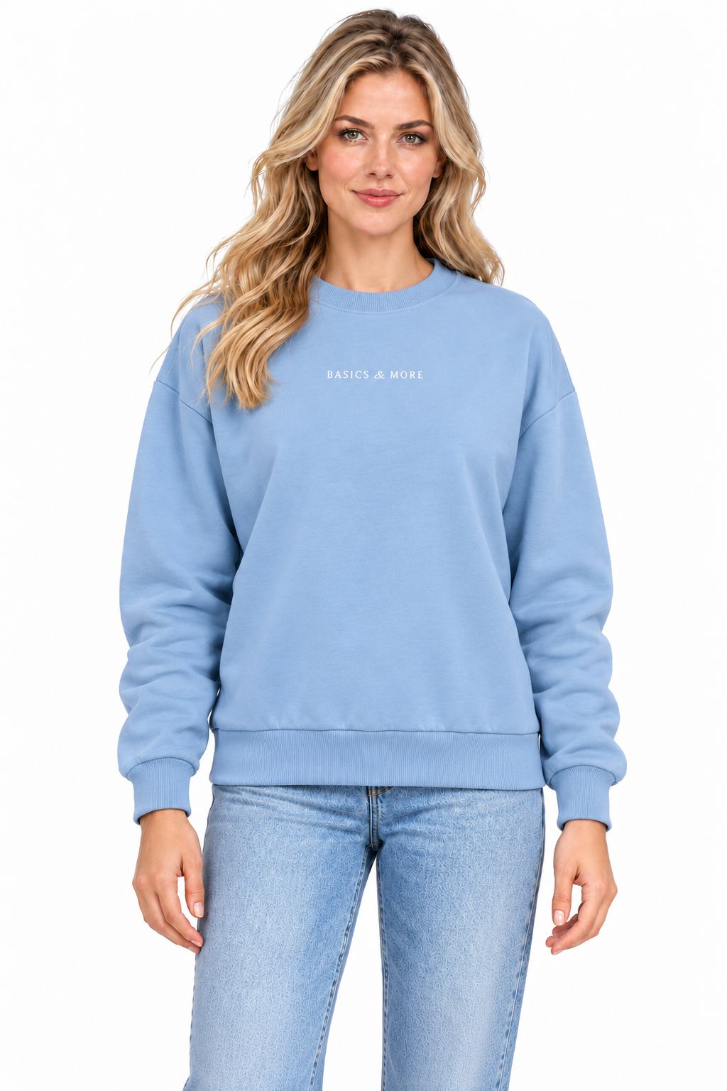 Kadın Sweatshirt Mavi, manken üzerinde ön görünüm