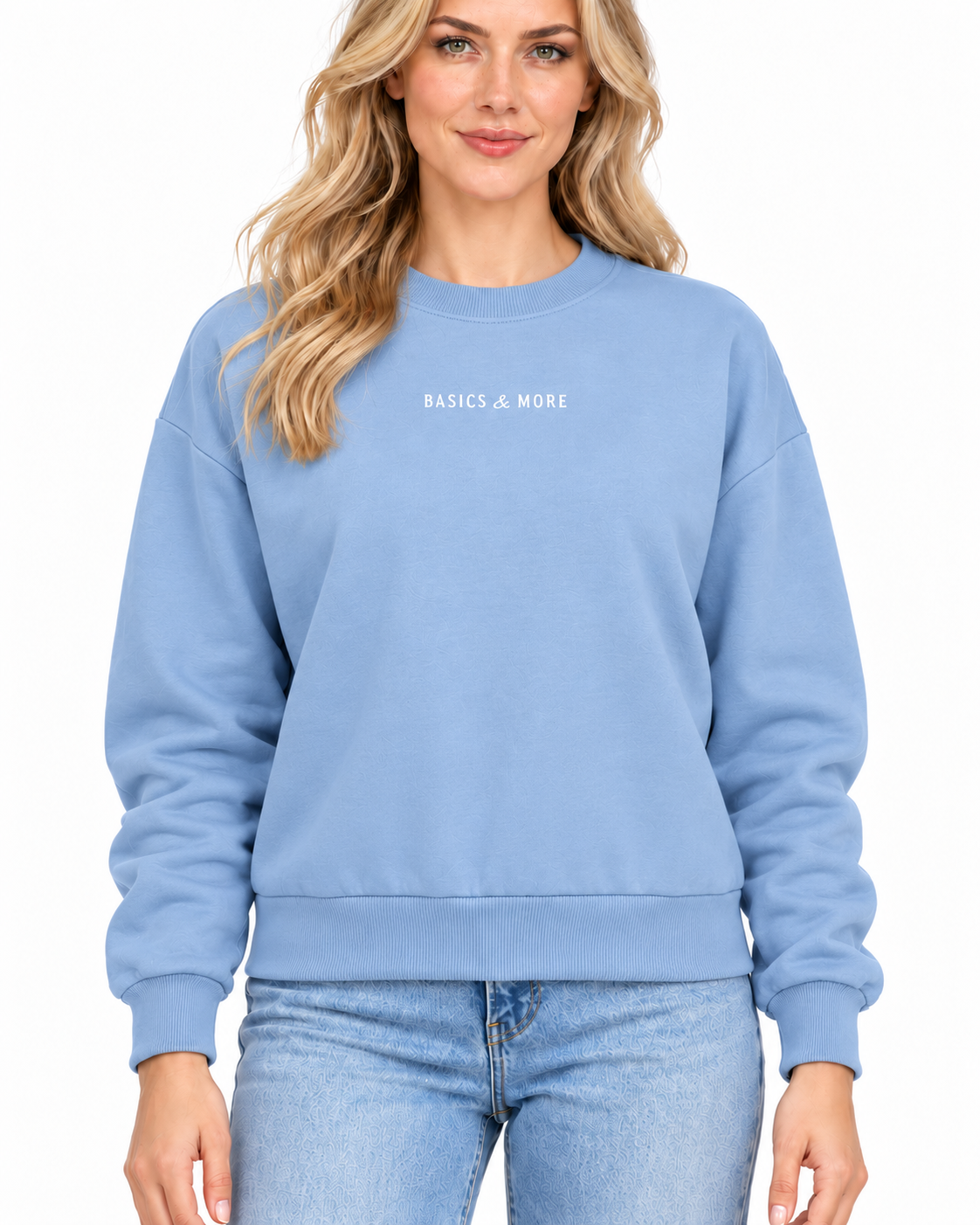 Kadın Sweatshirt Mavi, önden yakın çekim