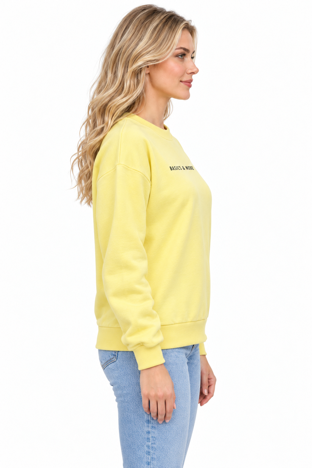 Kadın Sweatshirt Sarı, yandan görünüm