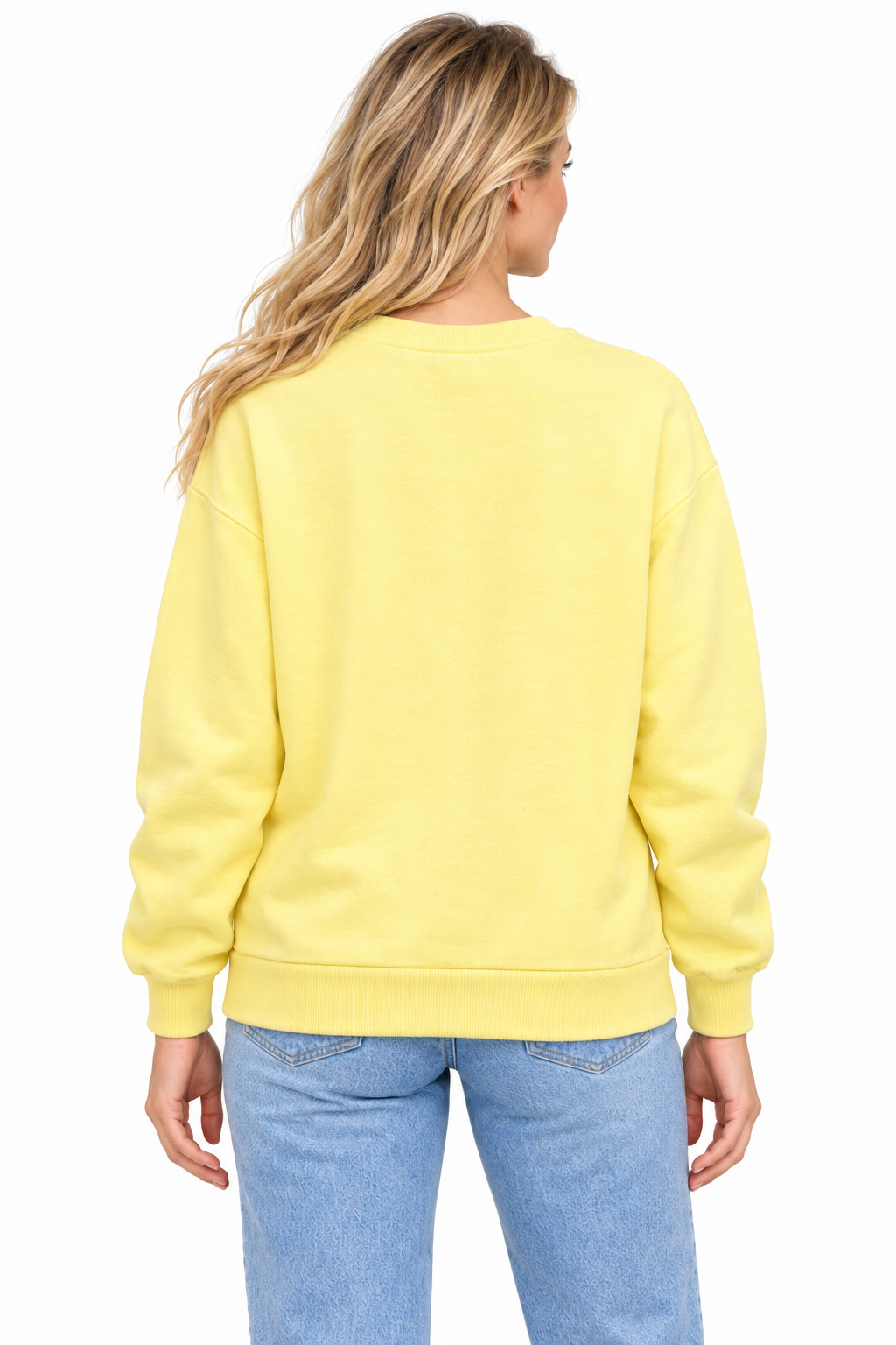 Kadın Sweatshirt Sarı, arkadan görünüm
