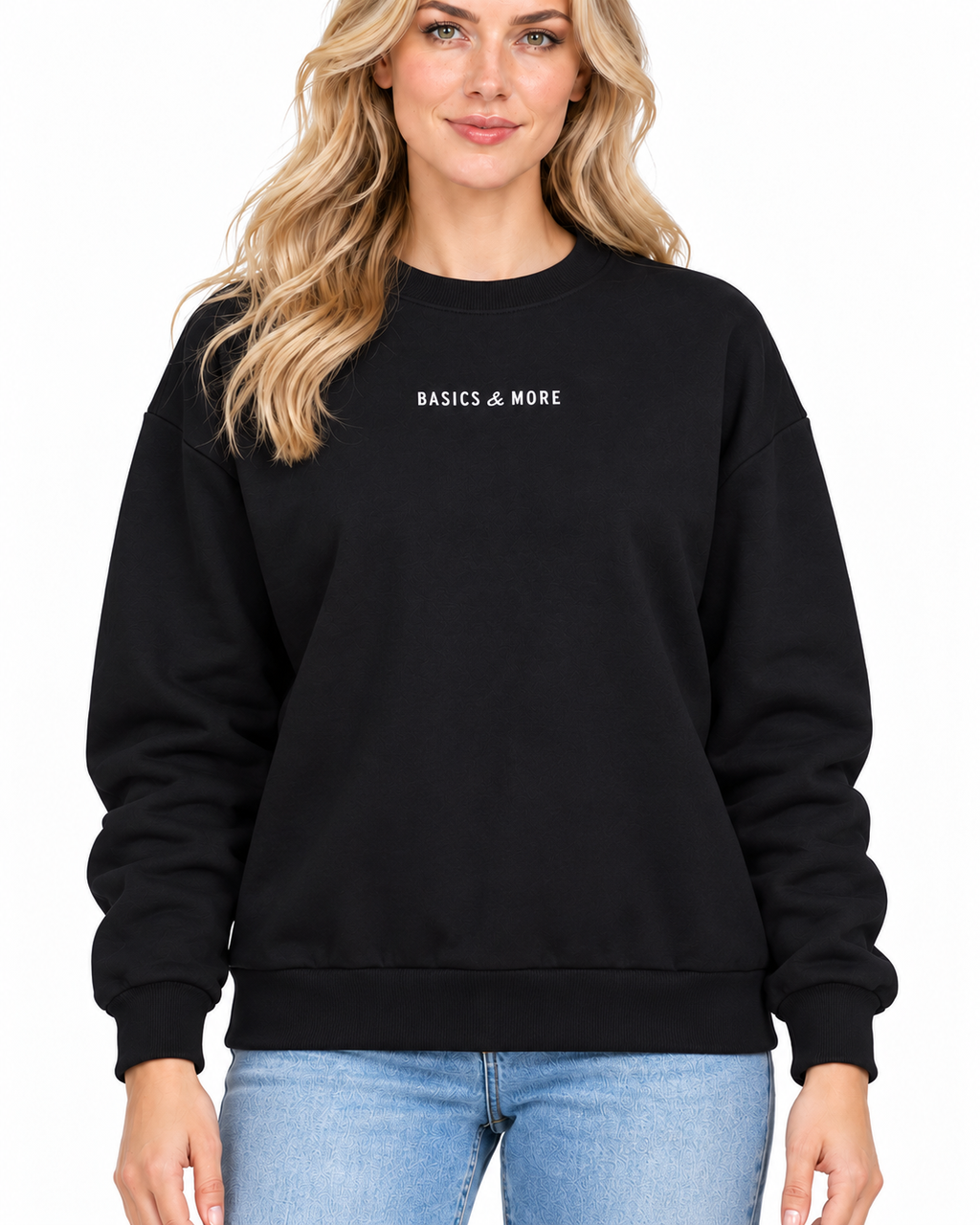 Kadın Sweatshirt Siyah, önden yakın çekim